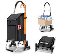 VOUNOT® Aluminium Einkaufstrolley Treppensteiger, 3 in 1 Trolly Einkaufswagen Klappbar, Hackenporsche mit Kühlfach und Haken, 6 Rädern & großer Kapazität, Wasserdicht, Schwarz