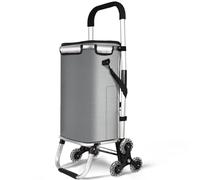 VOUNOT® Aluminium Einkaufstrolley Treppensteiger, Trolly Einkaufswagen Klappbar, Hackenporsche mit 6 Räder und Kühlfach, Wasserdicht, 58L, Grau