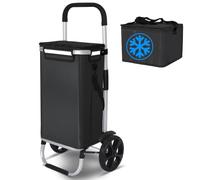VOUNOT® Einkaufstrolley Klappbar aus Aluminium mit 58L Wasserdichter Tasche und Kühlfach, 2 Extra große Räder mit Schutzblech, Faltbarer Einkaufswagen, Treppensteiger Trolley, Schwarz