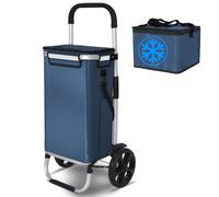 VOUNOT® Einkaufstrolley Klappbar aus Aluminium mit 58L Wasserdichter Tasche und Kühlfach, 2 Extra große Räder mit Schutzblech, Faltbarer Einkaufswagen, Treppensteiger Trolley, Marineblau
