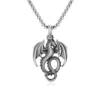 VOYADE Reines Zinn Drachen Anhänger, Personalisierte Einfache Halskette Für Männer Und Frauen,Silber,Pendant + Chain 60cm