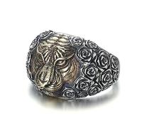 VOYADE S925 Sterling Silber Tiger Kopf Männer Ring, Vintage Personalisierte Sterling Silber Ring,Silber,7