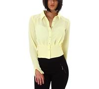 Voyelles Damen Bauchfreie Langarm Bluse Chiffon transparent, Gelb 40 (Etikett 42)