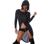 Voyelles Damen Vokuhila Kleid Longpulli Sweatshirt Tanzkleid GoGo Swinger Gold-Glitzer Glanz, Marine 38/40 L