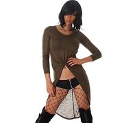 Voyelles Damen Vokuhila Kleid Longpulli Sweatshirt Tanzkleid GoGo Swinger Gold-Glitzer Glanz, Olivgrün 36/38 M