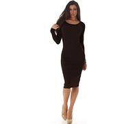 Voyelles Jela London Damen Midi Strickkleid Pulloverkleid Knielang Longpulli Etuikleid Stretch Feinstrick Langarm einfarbig Slim, Dunkel-Braun, Dunkelbraun, 36-38