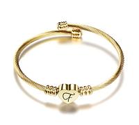 VQYSKO Damen Mädchen Herz Armband Armkette-Rostfreier Stahl Initiale Armband Mit Gravur Damen, Golden/Stahlfarbe/Roségold/Brief Frauen ArmreifGolden-F