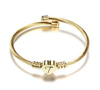 VQYSKO Damen Mädchen Herz Armband Armkette-Rostfreier Stahl Initiale Armband Mit Gravur Damen, Golden/Stahlfarbe/Roségold/Brief Frauen Armreif(Golden-T)