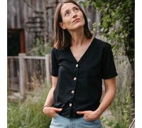 Vresh Clothing Josevine - Button T-Shirt aus Biobaumwoll-Mix Schwarz L