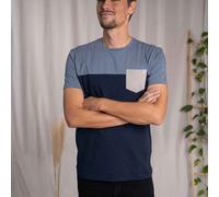 Vresh Clothing Verdy - Classic Fit Colourblock T-Shirt mit Brusttasche aus Biobaumwolle Navy/Rauchblau XL