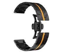 VRKRTVBLB Uhrenarmband aus Edelstahl und Metall, 20 mm, 22 mm, Universalarmband, Faltschließe for Herren und Damen(Black orange,20mm)