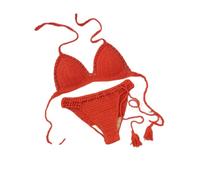 VRTTAA Strand-Häkel-Bikini-Set Für Frauen - Lässige Handgefertigte Gestrickte Badebekleidung Sommer-Push-Up-Häkel-Bikini-Set Zweiteiliger Badeanzug Sexy Rückenfrei Modisch Mit V-Ausschni