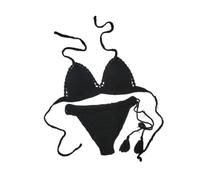 VRTTAA Strand-Häkel-Bikini-Set Für Frauen - Lässige Handgefertigte Gestrickte Bademode Sommer-Push-Up-Häkel-Bikini-Set Zweiteiliger Badeanzug Sexy Rückenfrei Modisch Mit V-Ausschnitt Be