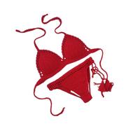 VRTTAA Strand-Häkel-Bikini-Set Für Frauen - Lässige Handgefertigte Gestrickte Bademode Sommer-Push-Up-Häkel-Bikini-Set Zweiteiliger Badeanzug Sexy Rückenfrei Modisch Mit V-Ausschnitt Be