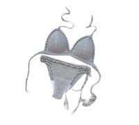 VRTTAA Strand-Häkel-Bikini-Set Für Frauen - Lässige Handgefertigte Gestrickte Bademode Sommer-Push-Up-Häkel-Bikini-Set Zweiteiliger Badeanzug Sexy Rückenfrei Modisch Mit V-Ausschnitt Be
