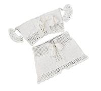 VRTTAA Strand-Häkel-Bikini-Set Für Frauen - Mode-Strand-Bikini-Set Handgefertigt Gestrickt Gehäkelt Sexy Schulterquasten Sommer Hohl Zweiteilig Einfarbig Weiß S