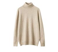 Vsadsau 100% Reines Kaschmir Nahtloser Pullover Herren Rollkragen Pullover Strickpullover Tops, beige, X-Large