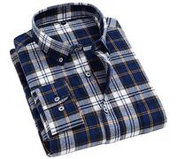 Vsadsau Herren Langarmshirt aus gebürstetem Flanell, 100 % Baumwolle, schmale Passform, Button-Down-Plaid-Hemden