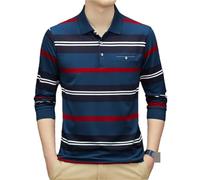 Vsadsau Männer Baumwolle Langarm Gestreiftes Poloshirt Herbst Casual Streetwear Männlichen Koreanischen Polo Shirt, seeblau, M