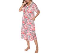 Vslarh Damen-Nachthemd, V-Ausschnitt, Strick, lange Nachtwäsche, kurzärmelig, weich, Loungewear mit Taschen, S-XXL, Rosa Block, XL