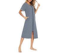 Vslarh Damen-Nachthemden mit Reißverschluss vorne, volle Länge, Baumwolle, lockerer Hausmantel, Loungewear mit Taschen, Größe S-XXL, Weiß, XX-Large