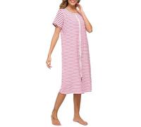 Vslarh Kurzärmeliges Damen-Nachthemd mit Reißverschluss vorne, volle Länge, Baumwolle, lockere Hausmantel, Loungewear mit Taschen, S-XXL, W&r, XX-Large