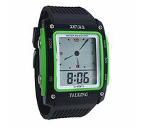 VSONE Sprechende Armbanduhr, digital, quadratisch, mit Weckfunktion, Anzeige der Uhrzeit auf Französisch, für Blinde und Menschen mit Sehbehinderung, grün, Kordel