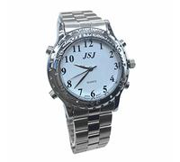 VSONE Sprechende Uhr für Blinde, Kinder und Ältere - Quarz - Weißes Zifferblatt - Silbernes Edelstahlarmband - Modern - Kristall - Unisex-Kinder - Uhr