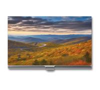 VstaDank Blue Ridge Parkway Mountains Visitenkartenetui, modisches Metall-Visitenkartenetui, professioneller Kreditkartenschutz, Aluminium-Legierung, Flip-Cover, schlankes Namenskartenetui für Männer