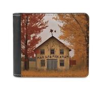 VstaDank Fall Country Barn Ledergeldbörse, schmal, zweifach gefaltet, Vordertasche, Geldschein, Münzgeldbörse, Kreditkartenetui