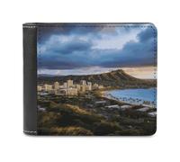 VstaDank Hawaii Skyline Diamond Head Volcano Geldbörse für Herren mit mehreren Kartenfächern, PU-Leder, schmal, minimalistische Geldbörsen