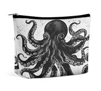 VstaDank Kleine klassische schwarze Oktopus-Make-up-Tasche für Geldbörse, tragbare Kosmetiktasche mit Reißverschluss, Reise-Kulturbeutel, Münzgeldbörse, Lippenstift, Kosmetikzubehör, Organizer