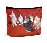 VstaDank Kleine süße Katzen-Make-up-Tasche, PU-Leder, tragbare Reise-Kulturbeutel mit Reißverschluss, wasserdichte Kosmetiktasche, Lippenstift, Kosmetikzubehör, Organizer, Geschenke