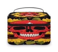 VstaDank Make-up-Tasche mit rotem Totenkopf und gelben Sonnenblumen, tragbare Reise-Kulturbeutel mit Griff, leicht, große Kapazität, Kosmetiktasche, wasserdicht, Make-up-Aufbewahrungstaschen für