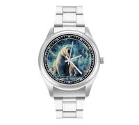 VstaDank Polar Bears Northern Lights Armbanduhr für Herren und Damen, modern, modisch, Business, Edelstahl-Uhr, legiertes Gehäuse, stilvoll, luxuriös, lässig, leicht zu lesen, Unisex, analoge Uhren