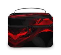 VstaDank Reise-Make-up-Tasche mit schwarzem und rotem Hintergrund, großes Fassungsvermögen, Leder-Kosmetiktasche, tragbare Kulturbeutel mit transparenter Trennwand und Griff, niedliche, weit geöffnete