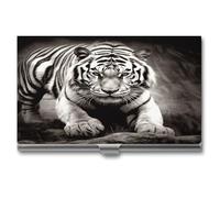VstaDank Visitenkartenetui mit Tiger-Motiv, Metall, professioneller Kreditkartenschutz, Aluminium-Legierung, Flip-Cover, schmal, für Damen und Herren, Schwarz / Weiß