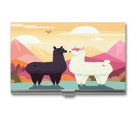 VstaDank Visitenkartenhalter Alpakas in Love in The Mountains Slim Name Cards Holder Aluminum Alloy Flip Cover Credit Cards Wallet Pocket Metal Case Professional Metal Business Card Case for Work