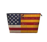 VTCTOASY Make-up-Tasche für Damen, amerikanische Spanien-Flagge, Reise-Kosmetiktasche, großes Fassungsvermögen, tragbare Make-up-Organizer-Tasche, PU-Leder, wasserdicht, Kulturbeutel, niedlich,