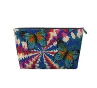 VTCTOASY Make-up-Tasche für Damen, Batikfärbung, Schmetterling, Wirbel, Reise-Kosmetiktasche, großes Fassungsvermögen, tragbare Make-up-Organizer-Tasche, PU-Leder, wasserdicht, Kulturbeutel, niedlich,