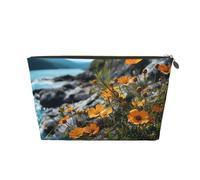 VTCTOASY Make-up-Tasche für Damen, Blumen, die auf Klippen wachsen, Reise-Kosmetiktasche, großes Fassungsvermögen, tragbare Make-up-Organizer-Tasche, PU-Leder, wasserdicht, Kulturbeutel, niedlich,