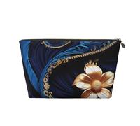 VTCTOASY Make-up-Tasche für Damen, elegant, blau und schwarz, Reise-Kosmetiktasche, großes Fassungsvermögen, tragbare Make-up-Organizer-Tasche, PU-Leder, wasserdicht, Kulturbeutel, niedlich,