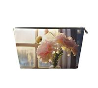 VTCTOASY Make-up-Tasche für Damen, Fenster, Blume, Reise-Kosmetiktasche, großes Fassungsvermögen, tragbar, Make-up-Organizer, PU-Leder, wasserdicht, Kulturbeutel, niedlich, ästhetischer