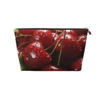 VTCTOASY Make-up-Tasche für Damen, frische rote Kirschen, Reise-Kosmetiktasche, großes Fassungsvermögen, tragbare Make-up-Organizer-Tasche, PU-Leder, wasserdicht, Kulturbeutel, niedlich, ästhetischer