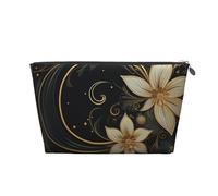 VTCTOASY Make-up-Tasche für Damen, goldfarbenes Design auf schwarzem Hintergrund, Reise-Kosmetiktasche, großes Fassungsvermögen, tragbare Make-up-Organizer-Tasche, PU-Leder, wasserdicht, Kulturbeutel,