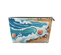 VTCTOASY Make-up-Tasche für Damen, Muscheln und Wellen, Reise-Kosmetiktasche, großes Fassungsvermögen, tragbare Make-up-Organizer-Tasche, PU-Leder, wasserdicht, Kulturbeutel, niedlich, ästhetischer