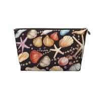 VTCTOASY Make-up-Tasche für Damen, Perlen- und Muscheldruck, Reise-Kosmetiktasche, großes Fassungsvermögen, tragbar, Make-up-Organizer, PU-Leder, wasserdicht, Kulturbeutel, niedlich, ästhetischer