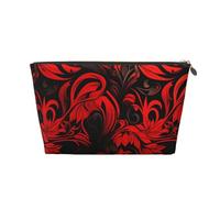 VTCTOASY Make-up-Tasche für Damen, rotes und schwarzes Muster, Reise-Kosmetiktasche, großes Fassungsvermögen, tragbare Make-up-Organizer-Tasche, PU-Leder, wasserdicht, Kulturbeutel, niedlich,