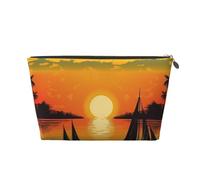 VTCTOASY Make-up-Tasche für Damen, Sonnenuntergang mit Boot, Reise-Kosmetiktasche, großes Fassungsvermögen, tragbar, Make-up-Organizer, PU-Leder, wasserdicht, Kulturbeutel, niedlich, ästhetischer