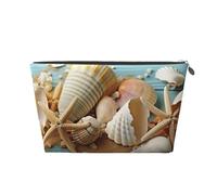 VTCTOASY Make-up-Tasche für Damen, Strand-Thema, Muscheln, Reise-Kosmetiktasche, großes Fassungsvermögen, tragbare Make-up-Organizer-Tasche, PU-Leder, wasserdicht, Kulturbeutel, niedlich, ästhetischer